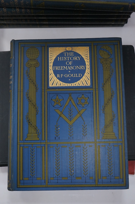 Gould, R.F. - The History of Freemasonry, Caxton, (6 vols); Hammond, W. - Masonic Emblems & Jewels, 1927 (ex-libris); Crowe, F.J. - Masonic Clothing and Regalia, British and Continental, Edinburgh 1897; Sanderson, W. St